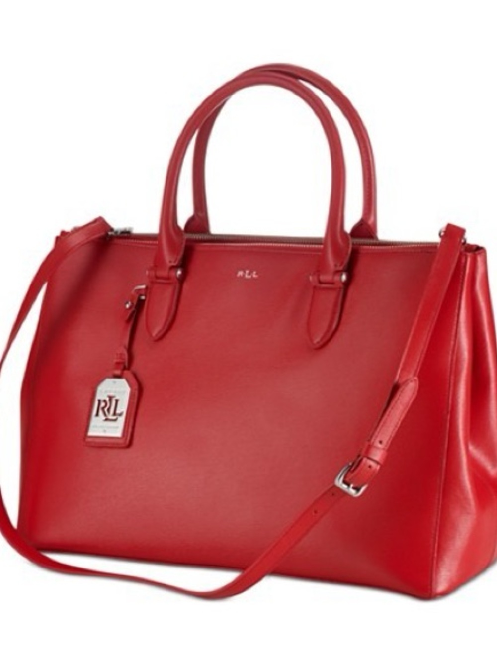 Ralph Lauren Vibrant Red Leather Satchel with Removable Strap